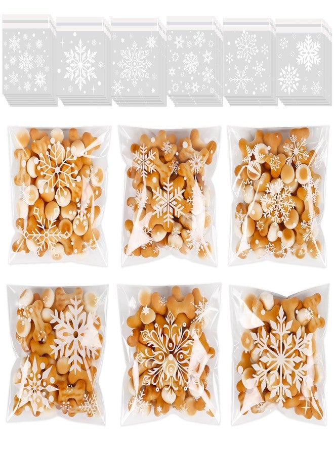LOKIPA 180 PCS Christmas Cellophane Treat Bags, Snowflake Self-Adhesive Christmas Candy Cookie Bags Small Xmas Treat Bags for Xmas Party Favor Supplies - Image 1
